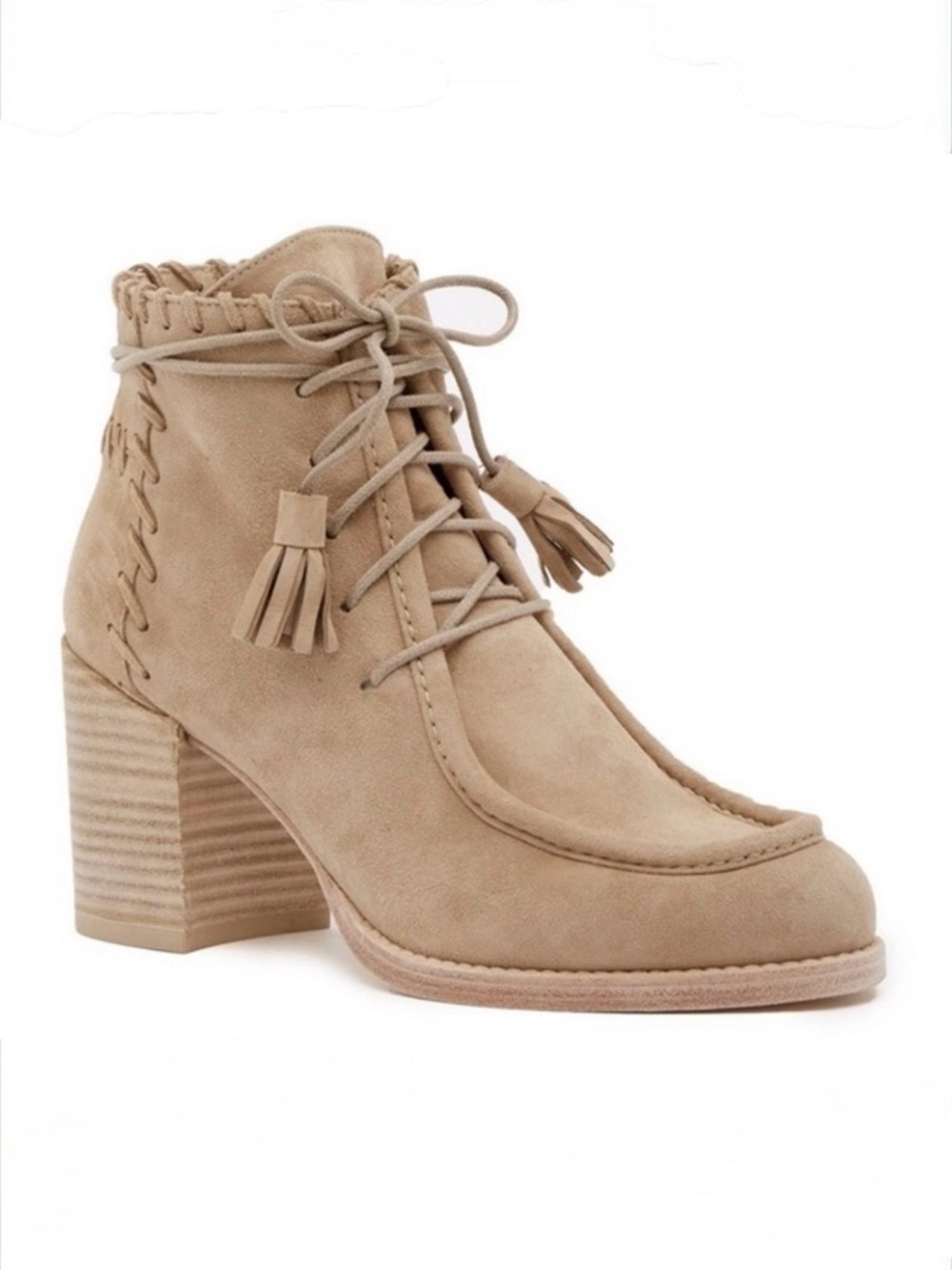 Stuart Weitzman Tan Suede Lace-Up Ankle Booties